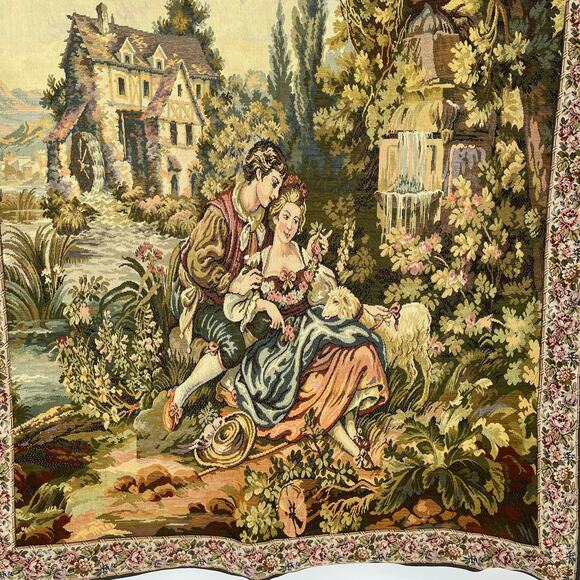 Vintage Italian Tapestry Nobel Pastorale Francois Boucher Courting Couple - Picture 2 of 14